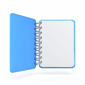 Blue empty notepad 3D rendering illustration isolated on white background