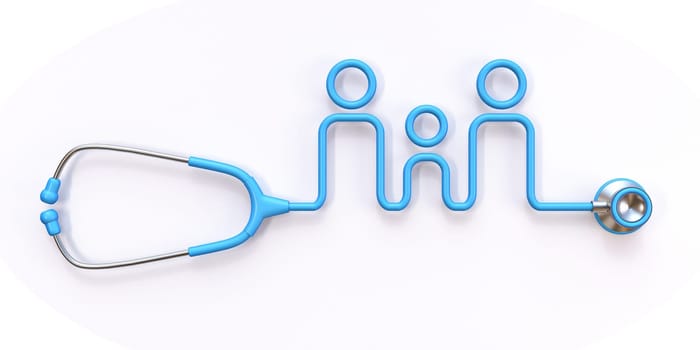 Family shaped stethoscope 3D rendering illustration isolated on white background