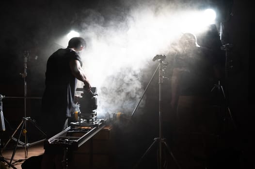 Making of in a movie studio with smoke