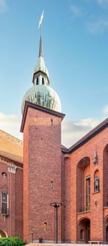 Stockholm City Hall, Swedish: Stadshuset, stands on the eastern tip of Kungsholmen island, next to Riddarfjarden's northern shore and facing the islands of Riddarholmen and Sodermalm, Sweden