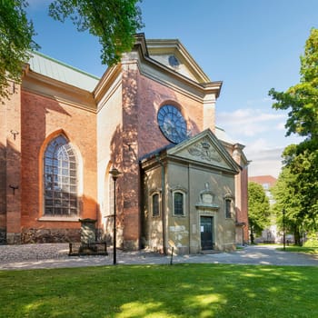 Entrance of Church of Saint Clare, Klara Church, Swedish: Klara kyrka, built in 1989, located on Klara Vastra Kyrkogata in the Klara area in lower Norrmalm, Stockholm, Sweden