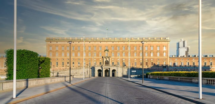 Facade of The Royal Palace of Stockholm, Swedish: Stockholms Slott or Kungliga Slottet, King's official residence, located at Old Town, or Gamla Stan