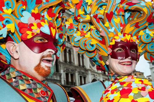 VENICE, ITALY - Febrary 7 2018: The masks of the Venice carnival 2018