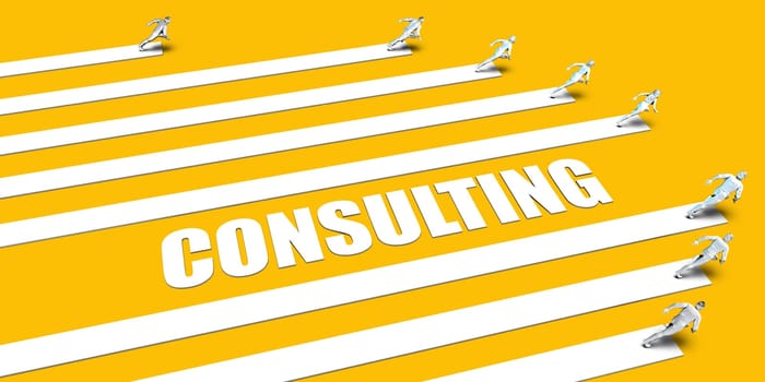 Consulting Concept with Business People Running on Yellow
