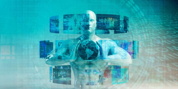 Technology Grid with a Tech Futuristic Art Abstract