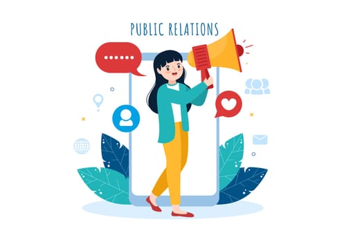 Public Relations Template Hand Drawn Cartoon Flat Illustration with Team for Idea of Marketing Campaign Through Mass Media to Advertise your Business