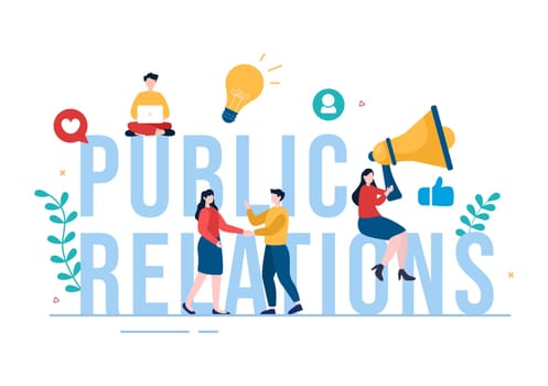 Public Relations Template Hand Drawn Cartoon Flat Illustration with Team for Idea of Marketing Campaign Through Mass Media to Advertise your Business