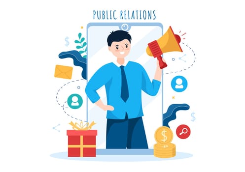 Public Relations Template Hand Drawn Cartoon Flat Illustration with Team for Idea of Marketing Campaign Through Mass Media to Advertise your Business