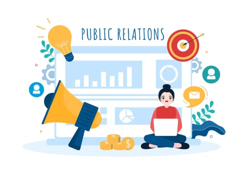 Public Relations Template Hand Drawn Cartoon Flat Illustration with Team for Idea of Marketing Campaign Through Mass Media to Advertise your Business
