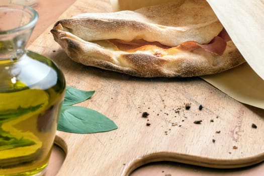 Pinsa romana and scrocchiarella gourmet italian cuisine. Traditional dish in italy.