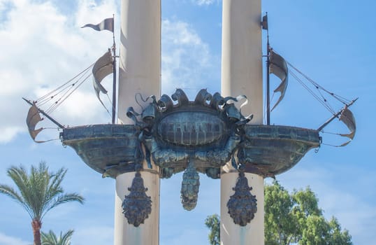 Columbus Monument, Seville, Spain. Placed on the Paseo de Catalina de Ribera