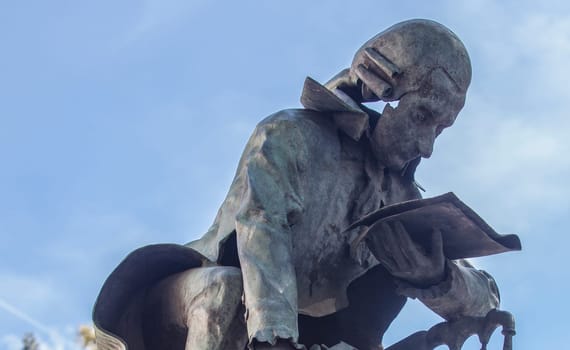 Seville, Spain - Sept 27th, 2020: Mozart sculpture, Seville, Spain. Placed beside Maestranza Theater, Rolando Campos sculpter