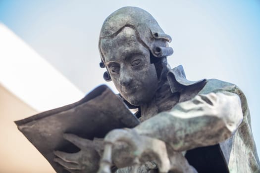 Seville, Spain - Sept 27th, 2020: Mozart sculpture, Seville, Spain. Placed beside Maestranza Theater, Rolando Campos sculpter