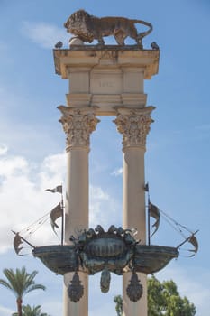 Columbus Monument, Seville, Spain. Placed on the Paseo de Catalina de Ribera