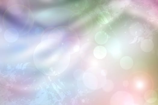 Abstract blurred fresh vivid spring summer delicate light green pastel yellow pink orange bokeh background texture with bright circular soft color lights. Beautiful backdrop illustration.