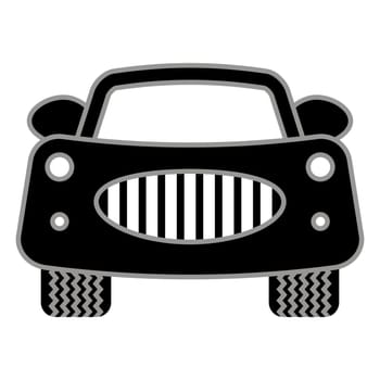 Passenger retro car with round headlights icon isolated on white background. Car flat icon for web and ui design. View in front. Auto logo design.
