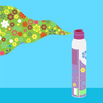 Aerosol spray can, deodorant, cleanser, furniture polish, paint, air freshener, repellent gas spray. Disinfectant icon in aluminum bottle.