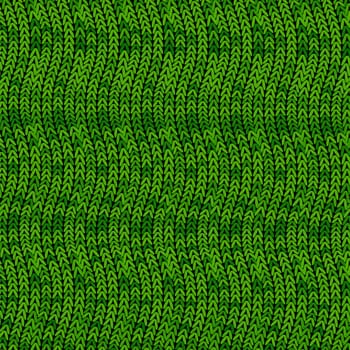 Stylish Knit. Green Knitted Texture. Woolen Pullover Tricot Print. Winter Fabric Pattern.