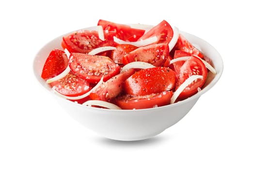 Fresh tomato salad isolated on white background. Concept for a tasty and healthy meal