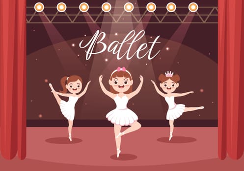 Cute Little Ballerina Template Hand Drawn Cartoon Flat Illustration Female Dancing Wearing Tutu Costumes on Stage Design