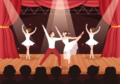 Ballet Template Hand Drawn Cartoon Flat Illustration Couple Ballerina Dancing Wearing Tutu Costumes on Stage Design