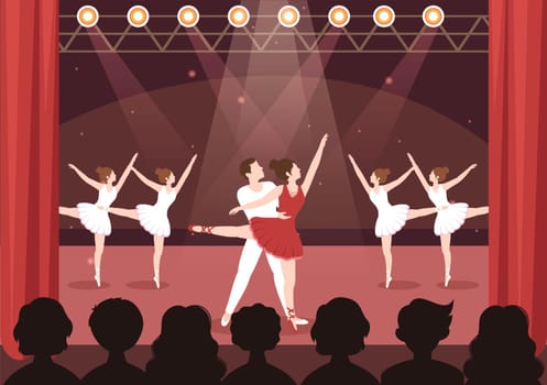 Ballet Template Hand Drawn Cartoon Flat Illustration Couple Ballerina Dancing Wearing Tutu Costumes on Stage Design