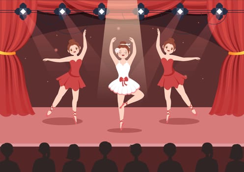 Ballet Template Hand Drawn Cartoon Flat Illustration Female Beautiful Ballerina Dancing Wearing Tutu Costumes on Stage Design