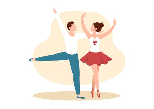 Ballet Template Hand Drawn Cartoon Flat Illustration Couple Ballerina Dancing Wearing Tutu Costumes on Stage Design