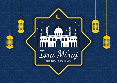 Happy Isra Miraj Nabi Muhammad SAW Template Hand Drawn Cartoon Flat Illustration Suitable for Greeting Card, Poster and Banner