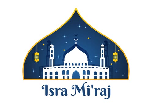 Happy Isra Miraj Nabi Muhammad SAW Template Hand Drawn Cartoon Flat Illustration Suitable for Greeting Card, Poster and Banner