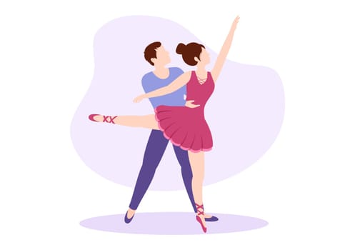 Ballet Template Hand Drawn Cartoon Flat Illustration Couple Ballerina Dancing Wearing Tutu Costumes on Stage Design
