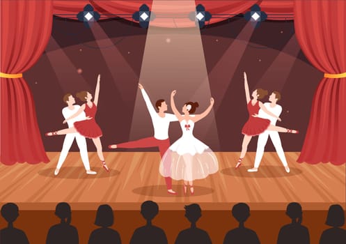 Ballet Template Hand Drawn Cartoon Flat Illustration Couple Ballerina Dancing Wearing Tutu Costumes on Stage Design