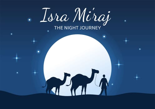 Happy Isra Miraj Nabi Muhammad SAW Template Hand Drawn Cartoon Flat Illustration Suitable for Greeting Card, Poster and Banner