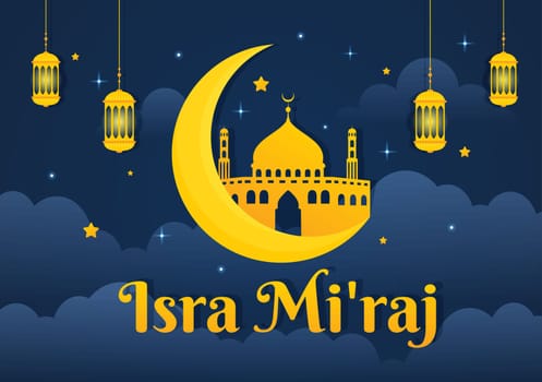 Happy Isra Miraj Nabi Muhammad SAW Template Hand Drawn Cartoon Flat Illustration Suitable for Greeting Card, Poster and Banner