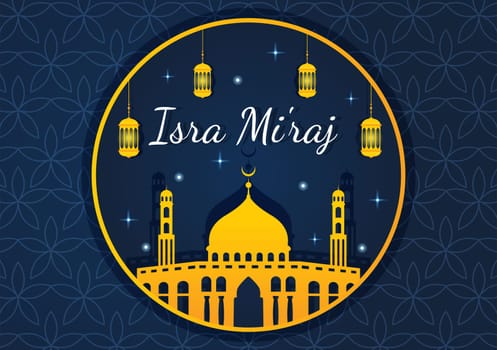 Happy Isra Miraj Nabi Muhammad SAW Template Hand Drawn Cartoon Flat Illustration Suitable for Greeting Card, Poster and Banner