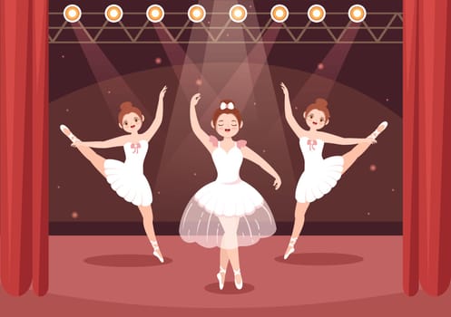 Ballet Template Hand Drawn Cartoon Flat Illustration Female Beautiful Ballerina Dancing Wearing Tutu Costumes on Stage Design