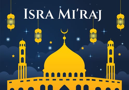 Happy Isra Miraj Nabi Muhammad SAW Template Hand Drawn Cartoon Flat Illustration Suitable for Greeting Card, Poster and Banner