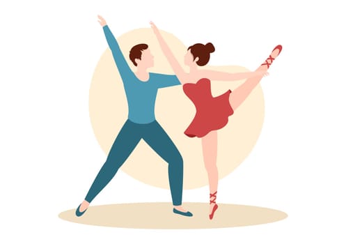 Ballet Template Hand Drawn Cartoon Flat Illustration Couple Ballerina Dancing Wearing Tutu Costumes on Stage Design