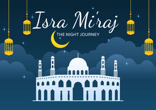 Happy Isra Miraj Nabi Muhammad SAW Template Hand Drawn Cartoon Flat Illustration Suitable for Greeting Card, Poster and Banner
