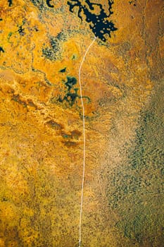 Miory District, Vitebsk Region, Belarus. The Yelnya Swamp. Upland And Transitional Bogs With Numerous Lakes. Elevated Aerial View Of Yelnya Nature Reserve Landscape. Famous Natural Landmark.