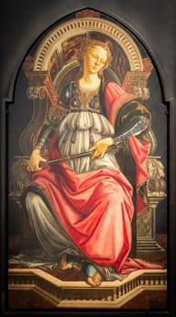 Florence, Italy - circa July 2021. Alessandro Botticelli - Fortitude, 1470. Renaissance Art in Uffizi Museum.