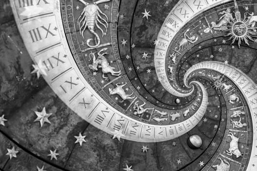 Zodiac Signs Horoscope background. Concept for fantasy and mystery - black