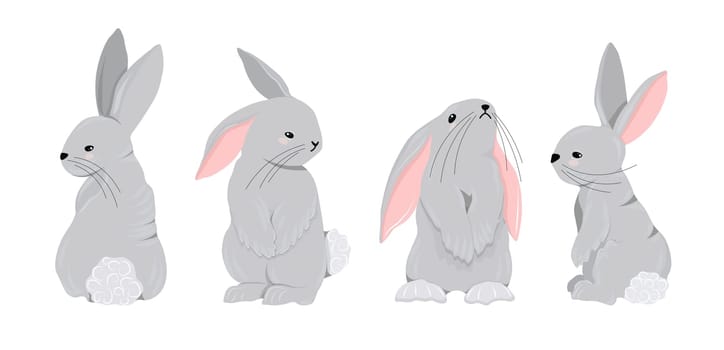 Clipart rabbits or bunnies. 2023 year symbol cute character. Isolated on a white background rabbit in different poses