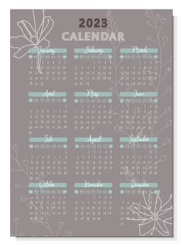 calendar 2023 simple design. grey colour.vector illustration