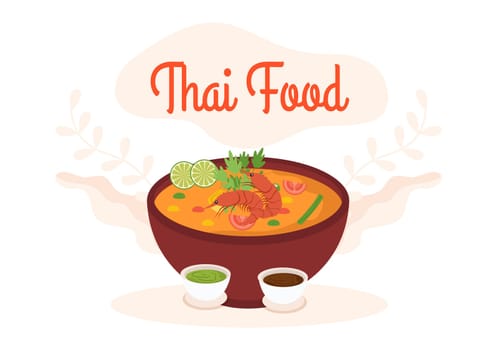 Traditional Thailand Food Template Cartoon Hand Drawn Illustration Various of Thai Cuisine Design