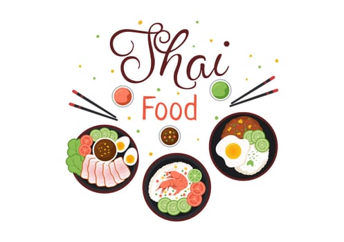 Traditional Thailand Food Template Cartoon Hand Drawn Illustration Various of Thai Cuisine Design
