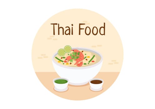 Traditional Thailand Food Template Cartoon Hand Drawn Illustration Various of Thai Cuisine Design