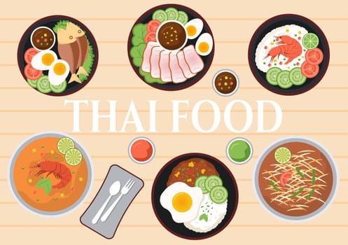 Traditional Thailand Food Template Cartoon Hand Drawn Illustration Various of Thai Cuisine Design