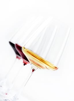 Three glass of red, rose and white wine isolated over white background. Wine card menu design.