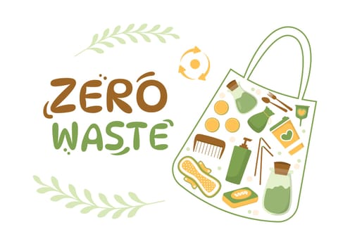 Zero Waste Template Hand Drawn Cartoon Flat Illustration with Durable and Reusable Items or Products to be Environmentally Friendly Design